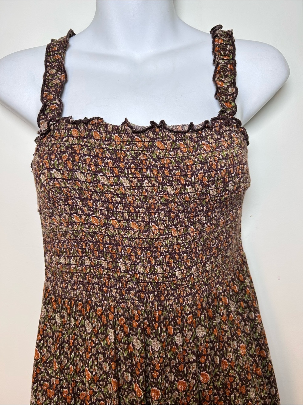Natural Life Brown floral Darcy maxi dress size small smocked peasant 70s hippie - Picture 4 of 8
